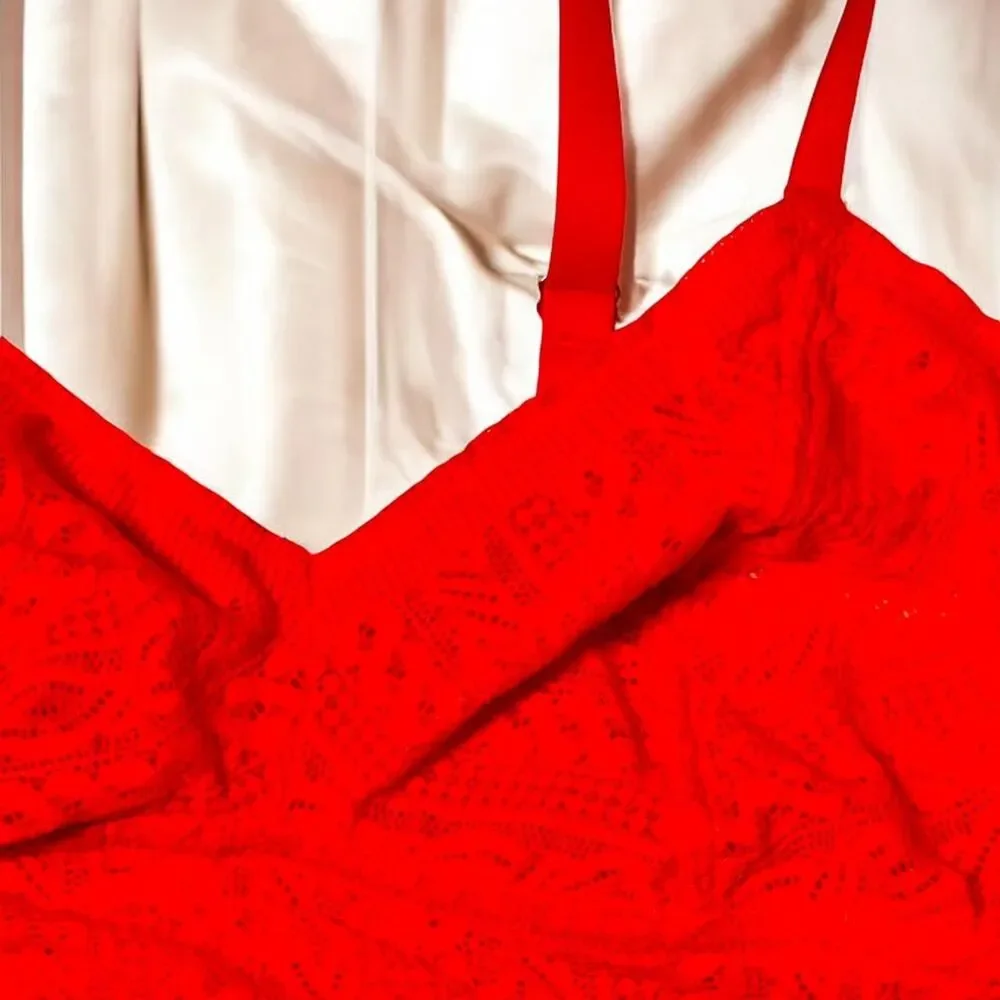 NWT Aerie Women's XL Bralette Lace longline Bralette pullover holiday floral red - Picture 5 of 7